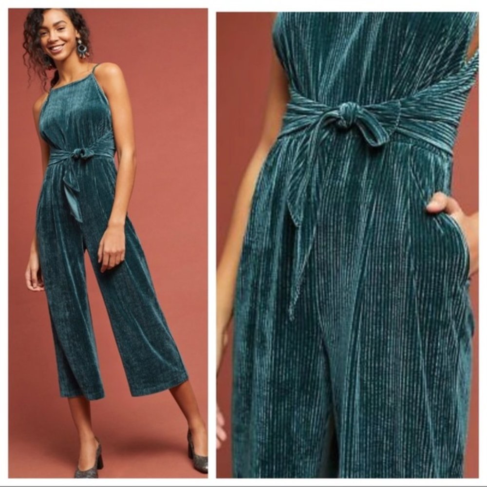Anthropologie Green Velvet Corduroy Jumpsuit